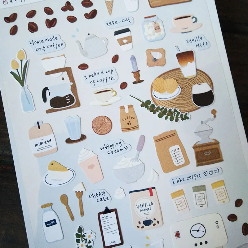 

1pc Kawaii Coffee Stickers Cute Stationery Stickers Retro Paper Adhesive Stickers For Kids DIY Scrapbooking Diary Photos Albums
