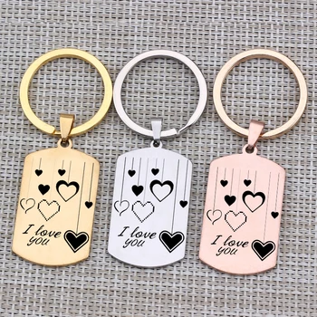 

Hanging Heart Engraved"I Love You"To Couple Husband Girlfriend Gift Keyring Hand Stamped For Memorial Jewelry Birthday 1pcs