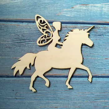

10pcs Laser Cut Unfinished Wooden Fairy Riding Unicorn Home Decor Wall Art Wedding Birthday Decorations DIY Craft Scrapbooking