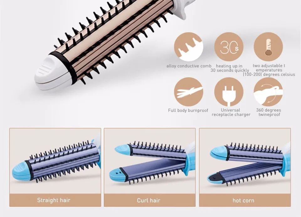 Женский инструмент для укладки 3 в 1 Многофункциональный Электрический инструмент для завивки, выпрямления волос Кукуруза Плойка для волос щипцы для завивки Керлинг палочка GMR47