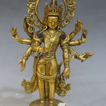 1" Тибет Бронзовый 24 К Золото 8 Arms Рук Кван-инь Бодхисаттва Статуя Будды