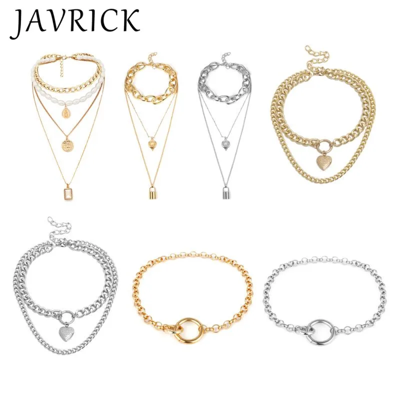 

Multi Layered Pear Heart Choker Necklace Lock Pendant Necklace Statement Jewelry