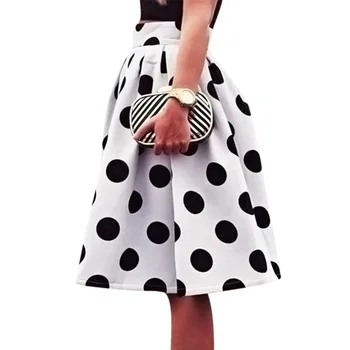 

2019 Summer Retro Wave Point Print A-Line Skirts Casual Pleated Skirt Womens High Waist Half-Length Midi Skirts For Women
