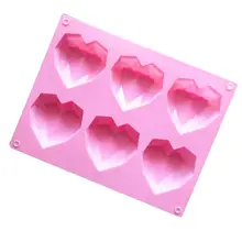 6-Полость 3D Алмазная вышивка с принтом «сердце» в форме прямоугольной формы силиконовые "сделай сам" форма для Мусса Торт Шоколад Мыло Форма для пудинга ручной работы для выпечки