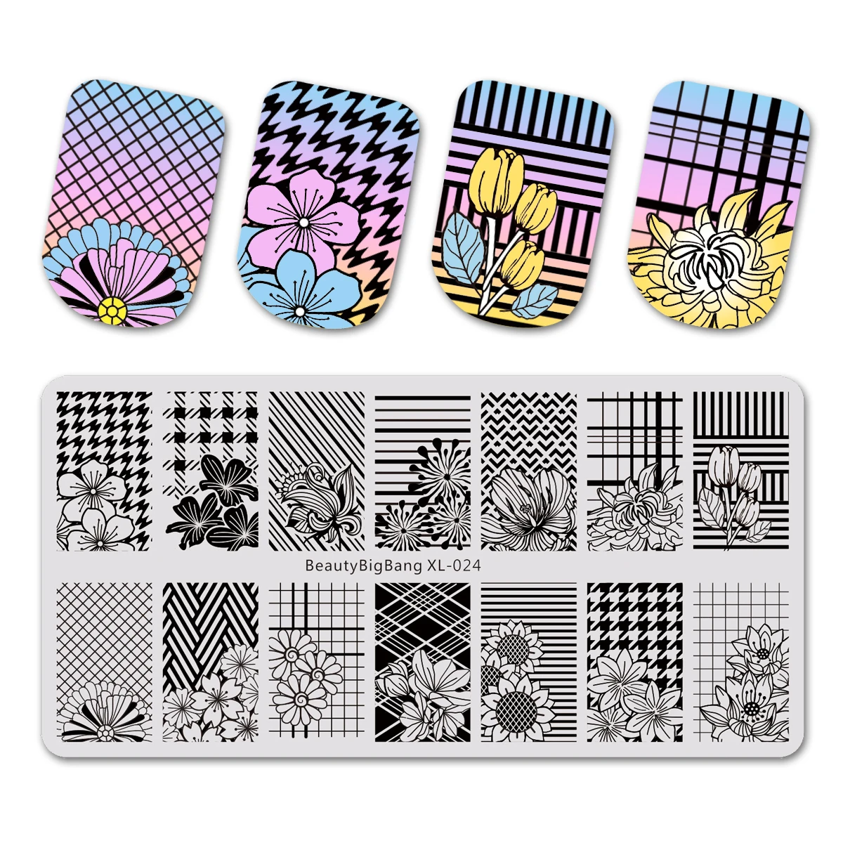 BEAUTYBIGBANG 6*12cm Nail Art Stamping Plates Rectangle Template Square Geometric stitching Sweater Pattern Flower XL042 - Цвет: 643824322905