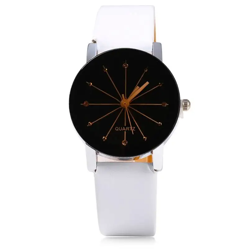 Популярные Классические черные кожаные часы для влюбленных, лучшие подарки для влюбленных, геометрические кварцевые роскошные наручные часы с ремешком, Прямая поставка - Цвет: B White