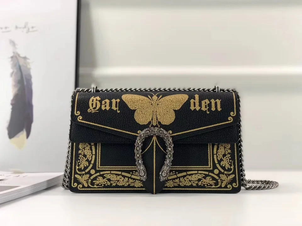 

Genuine Leather Ladies Flap Bags Small Zipper Plain Womens Shoulder Bags with Metal Chains Fashion Bags 400249 printing gold