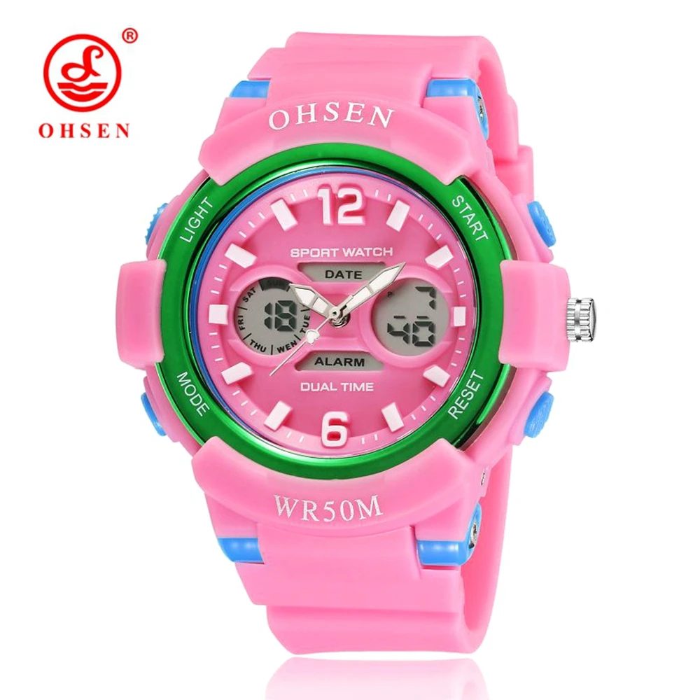 Top Sale Ohsen Digital Quartz Pink Girl Women Sport Watch relogio