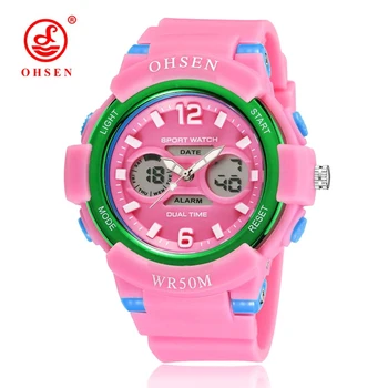 

Top Sale Ohsen Digital Quartz Pink Girl Women Sport Watch relogio feminino 50M Wateproof Led alarm Fashion Rubber Strap Watches