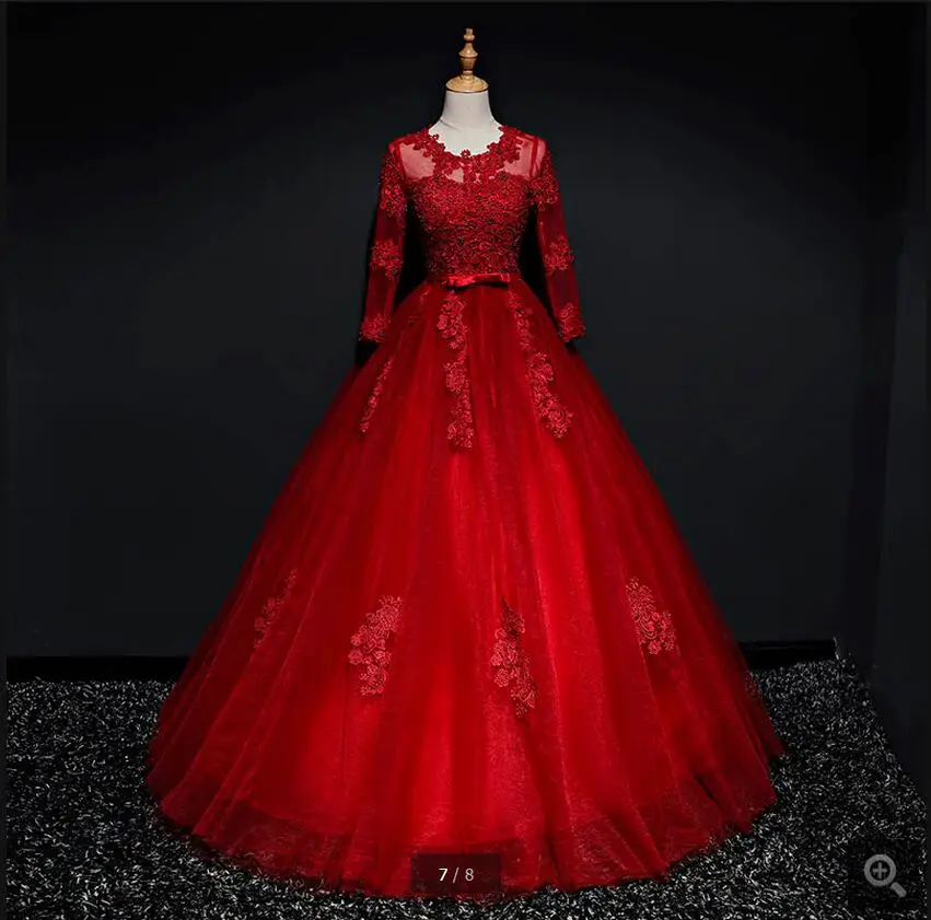 Vestido De Festa 2017 бальное платье красные Выпускные платья кружевные аппликации