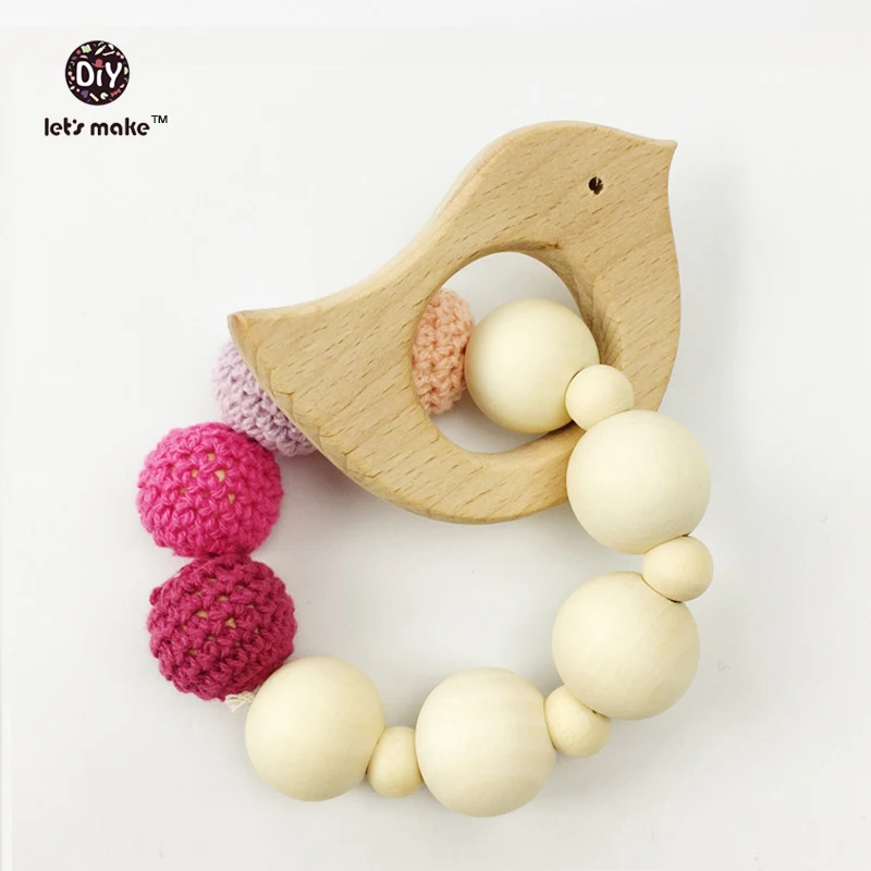 

Let's Make Wooden Baby Teether Toy Teething Set Untreated Maple Teether With Cotton Gift Bag Most Popular Baby Gift Bracelet