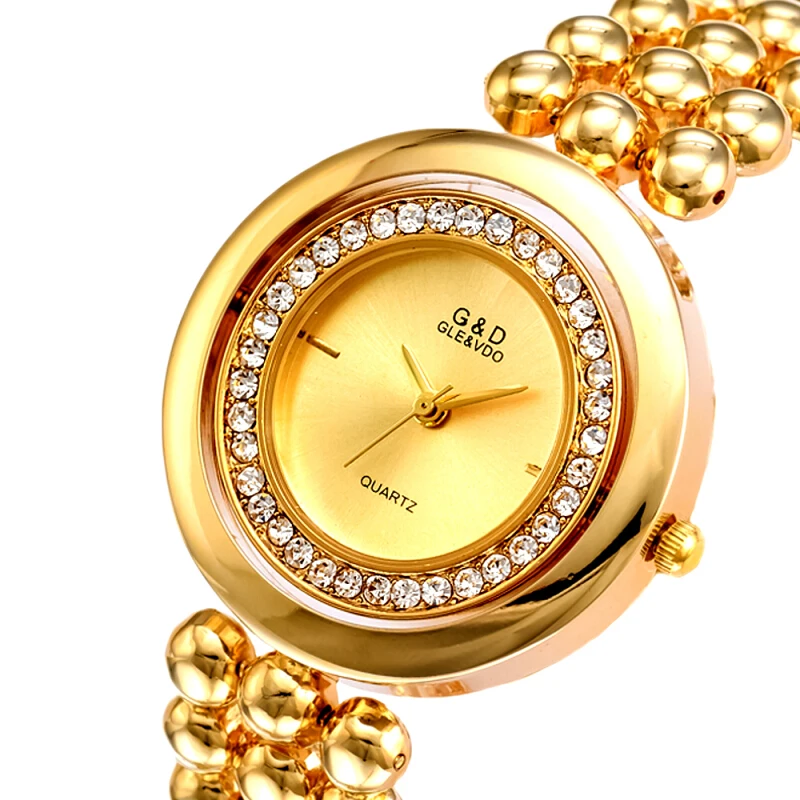 2017 г & D gle и VDO роскошные женские Часы серебро Womem браслет Часы со стразами Женская одежда часы Reloj Mujer вращающийся диск
