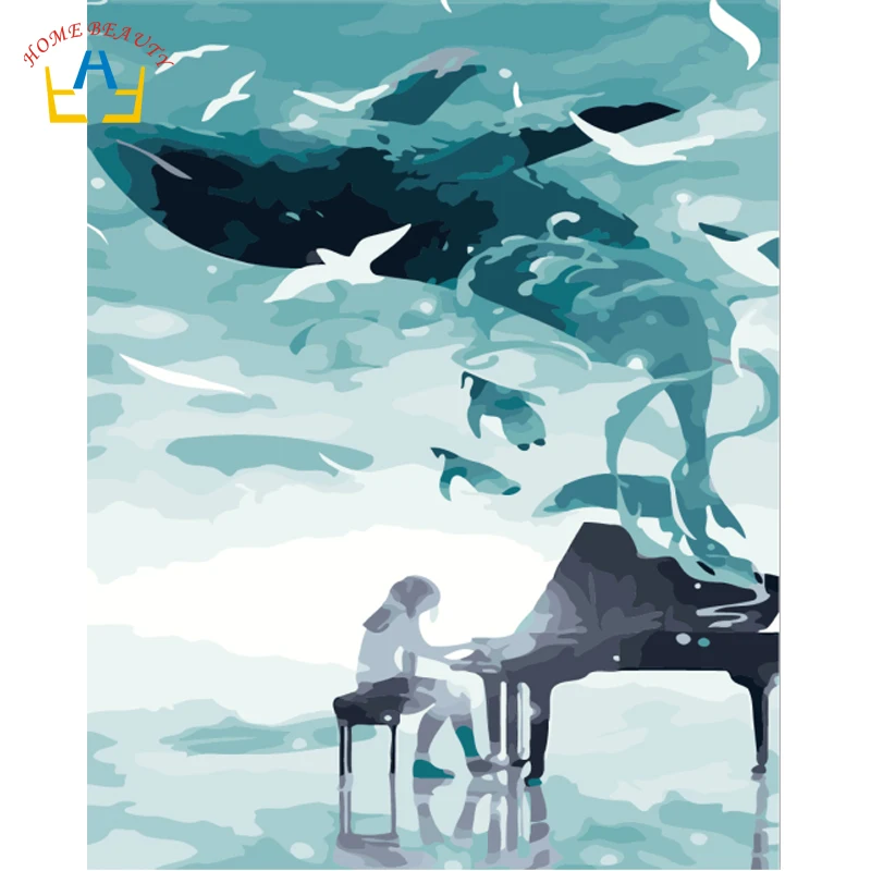 

cartoon piano whale draw pictures by numbers diy paints canvas paintings on the wall home decor gift posters and prints 6864