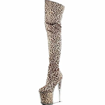 

Platform Thigh Long Boots Leopard Women Shoes 20cm High Heels Fashion Clear Heel Over Knee Fenty Beauty Ladies Boots Big Size 46