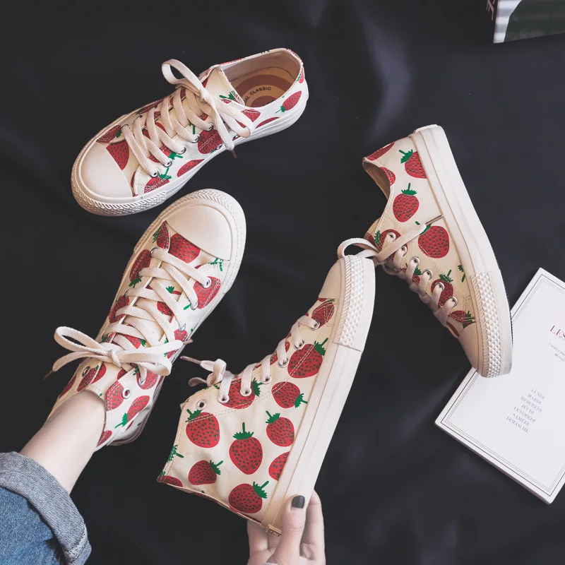 

Woman Fashion Shoes Cute High Top New Fashion Women Canvas Shoes Casual Breathable Cute Strawberry Women Casual Shoes Sneakers