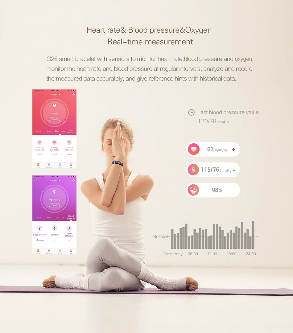 Smart Wristband G26 Smart Bracelet Heart Rate blood pressure watch Fitness Tracker reloj smart band pk mi band 3 Pk honor band 4