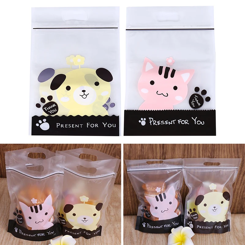 50Pcs Dog Frosted Cookie Zip Lock Bag  Stand Up Cute Cat Plastic Packaging For Food Tea Candy Baking