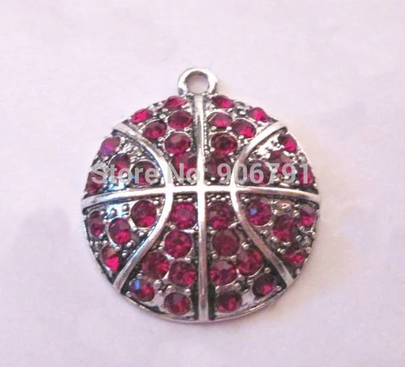 100 шт много Старинного Серебра Цвет Баскетбол Красный Хрустальный спортивный