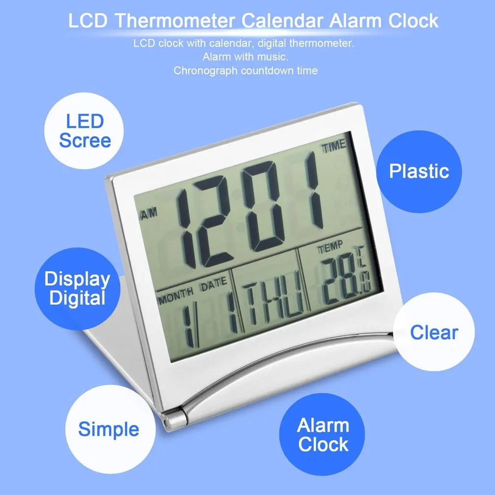 

New Digital Lcd Display Thermometer Calendar Alarm Clock Flexible Cover Desk Clock Modern Design