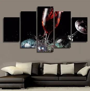

5 Piece Broken Wine Glass Canvas Art Painting Modular Calligraphy Cudaros Picture Poster Wall Art for Home Decor Unframed