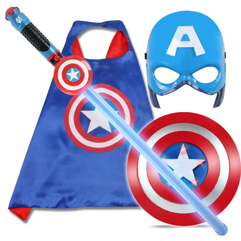 

The Avenger Captain America Action Figure Plastic LED Light Sound Captain America Shield Helmet Sword Mask Cloak Cosplay Kids To