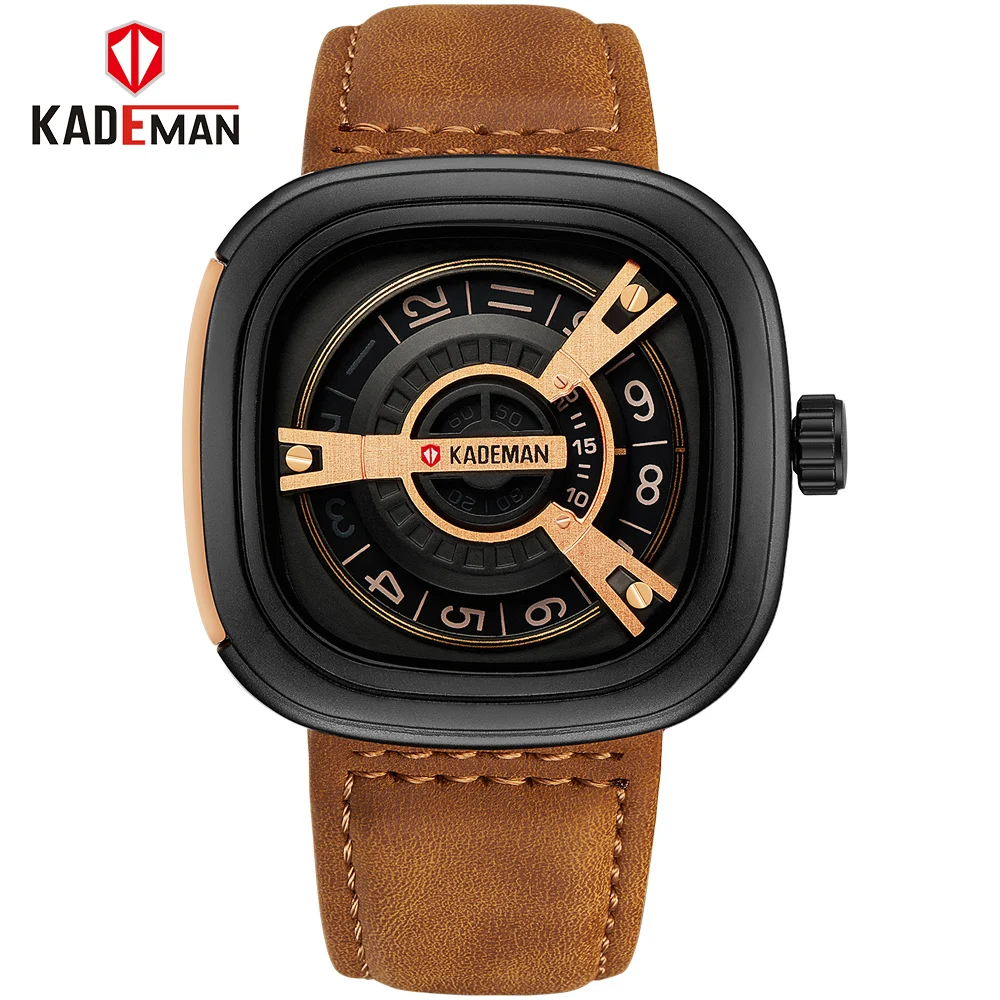 

KADEMAN Army Military Mens Watches Luxury Brand Quartz Analog Clock Sports Leather Waterproof Wristwatch relogio masculino