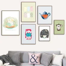 Coffeepot Teacup Bottle Wall Art Canvas Painting Nordic Posters And Prints Wall Pictures For Kitchen Dining Room Home Decor