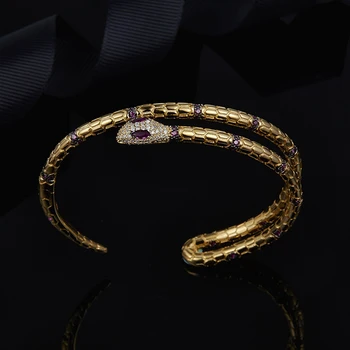 

YP2315 Hot Wedding 925 Sterling Silver Snake Cuff Bangle EGYPTIAN TRIBUTE Red Eyes Zombie Double Layers Stackable Women Jewelry
