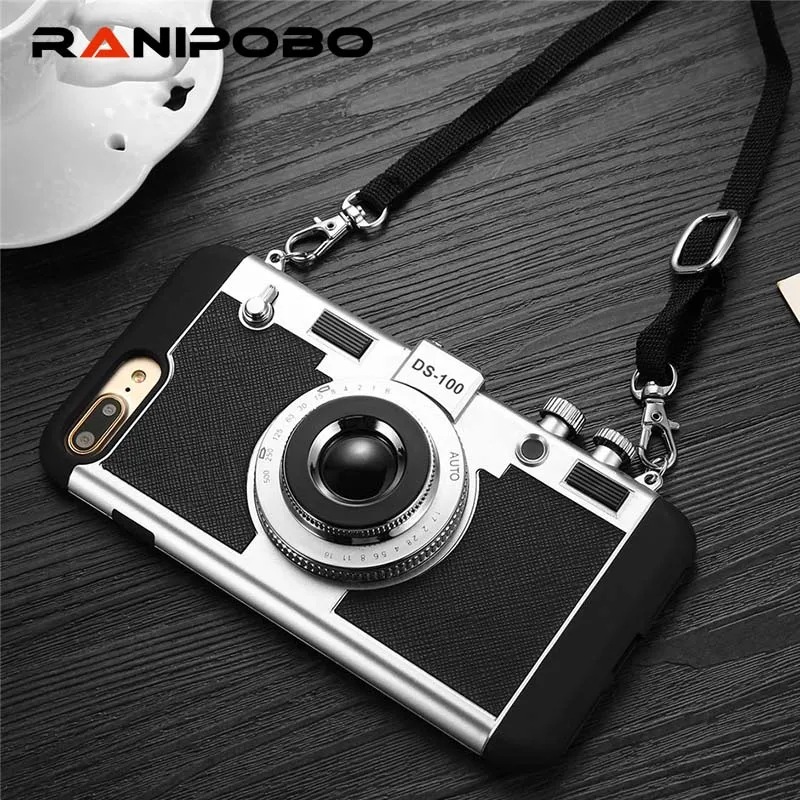 

Newest Camera Phone Case For iPhone 7 7 Plus 6 6s 6plus 6s plus 5 5S Novel Style soft silicone Long Strap Rope back covers