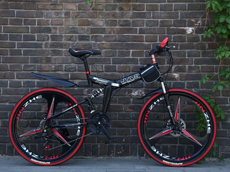26 дюймов горный велосипед 21 скорость складной горный велосипед двойной дисковый тормоз велосипед складной горный велосипед подходит для взрослых - Цвет: S Black and red