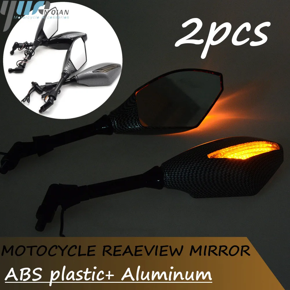 

Fit For BMW Honda Street bikes Scooters Motorcycle Indicator Snake skin carbon fiber Rearview Side Mirrors LED Turn Signals