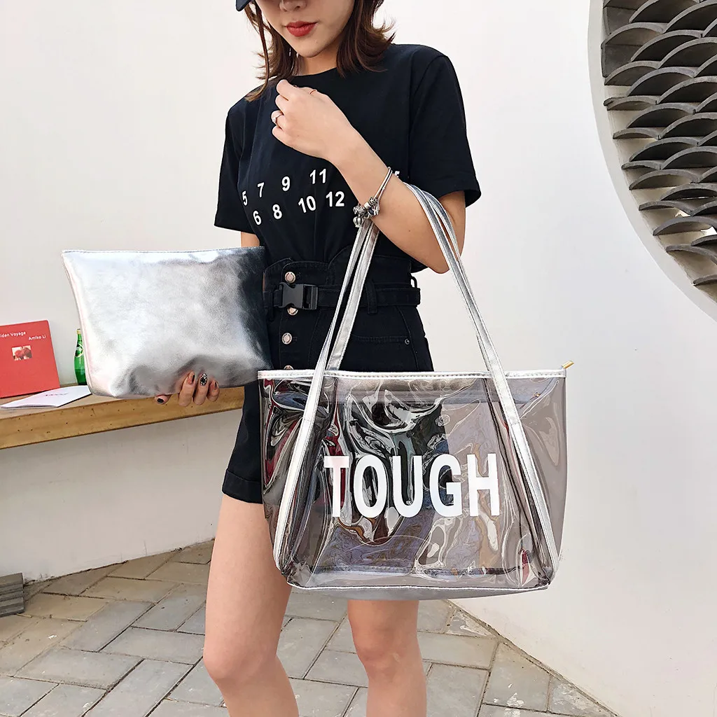 

OCARDIAN Handbags Beach Bags For Women 2019 Transparent Bag Travel Jelly Bag Tote Summer Letter Big Shoulder Bag Dropship May2