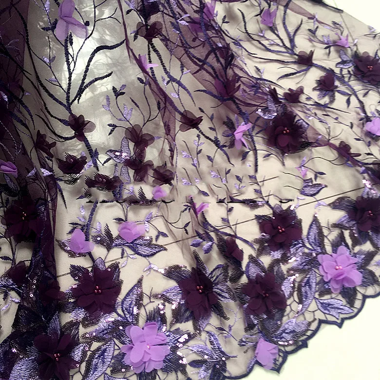 

45*125cm Handmade 3D Flower Pearl Beaded Fabric Mesh Sequin Fabric for Evening Dresses Wedding Dress Fashion Clothing Decoration