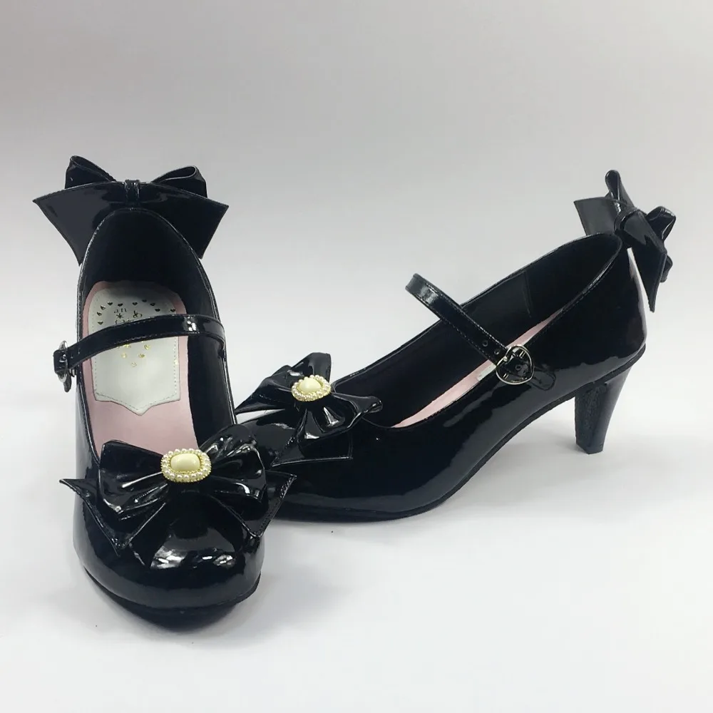 Womens-Bright-Black-Buckle-Strap-Bow-Lolita-Pumps-Thin-Heels-Princess-Cosplay-Lolita-Shoes-7