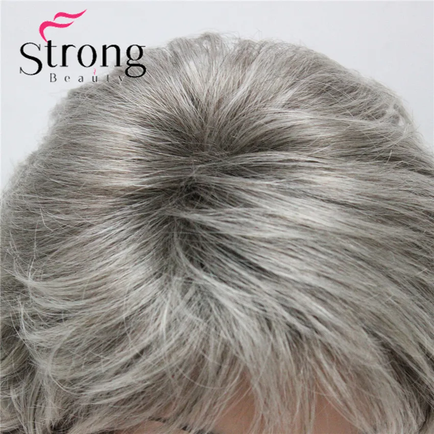 StrongBeauty мягкий взъерошенный кудрявый парик короткий серый микс полный синтетический парик выбор цвета