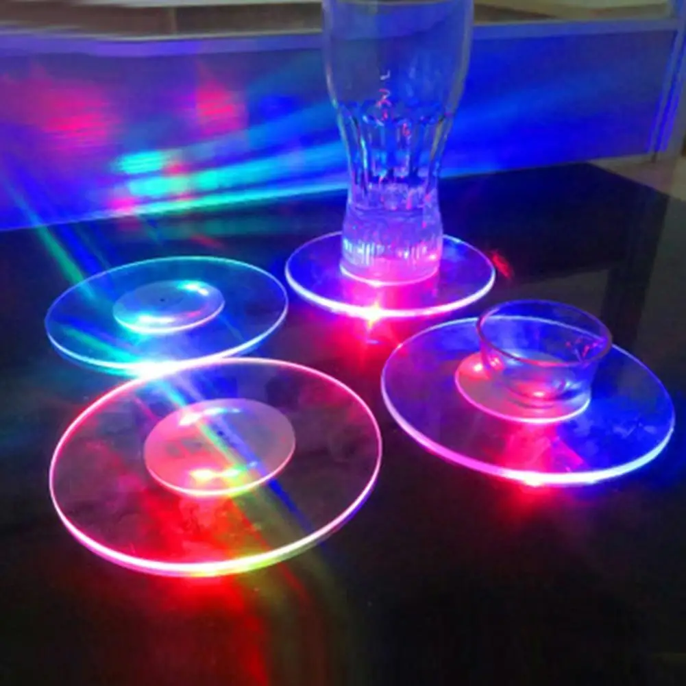 

1Pc Round/Square Colorful LED Flash Light Cup Mat Coasters Bar Restaurant Decor