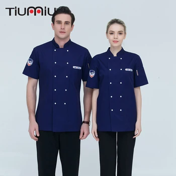 

6 Colors M-4XL Wholesale Women Men Short-sleeve Double Breasted Kitchen Work Wear Chef Jacket Catering Restaurant Baking Uniform
