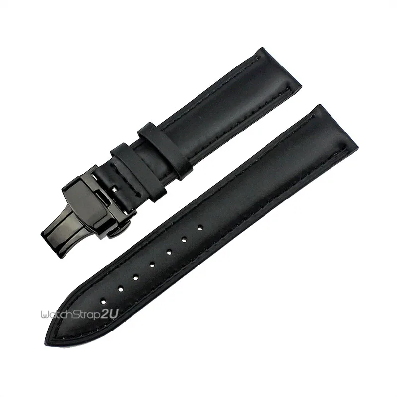 

Black Smooth Leather Watch Band Wristwatch Strap Black Deployment Push Buckle 18mm,20mm,22mm,24mm,26mm