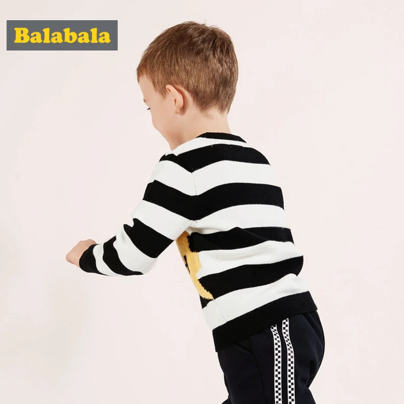 Balabala/мягкий вязаный свитер с вышивкой для маленьких мальчиков; детский пуловер; свитер с круглым вырезом; трикотажная резинка на воротнике; манжеты и подол