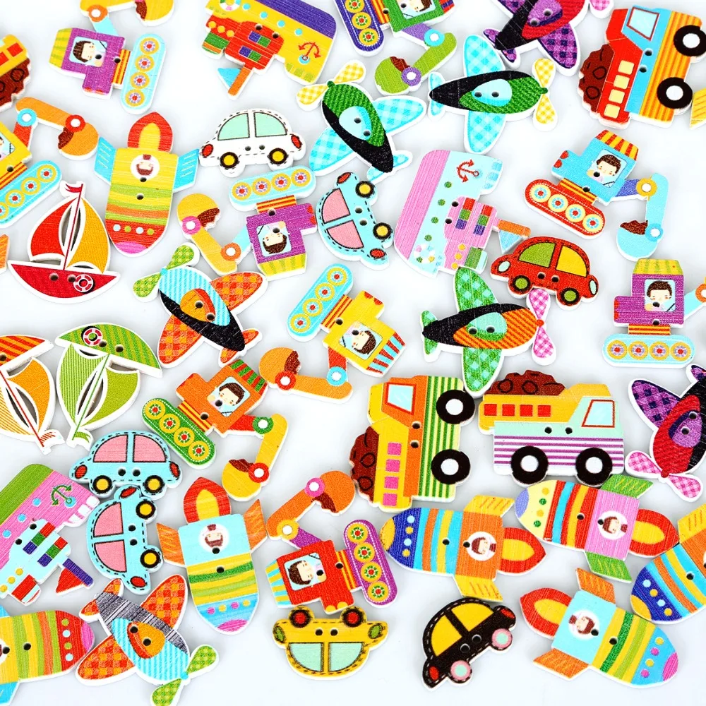 Colorful Round/Animal Natural Wood Buttons 50PCs Mix Shape Pattern Decorative Buttons 2-Holes for Sewing Scrapbooking Craft DIY