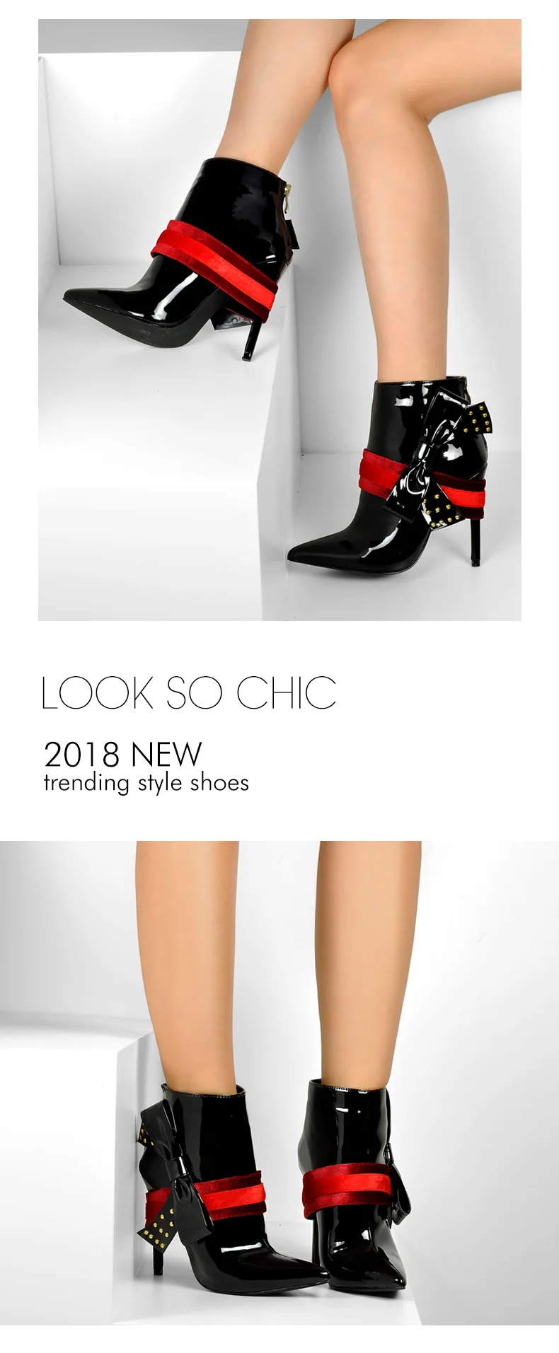 Sinsaut/осенне-зимняя обувь; женские ботильоны на тонком высоком каблуке с бантом; зимние ботинки; женские ботинки черного цвета на молнии с заклепками