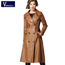 Vangull женская зимняя новая искусственная кожа полиуретан пальто женский двубортный PU длинная куртка крутая верхняя одежда панк стиль Леди байкерская куртка