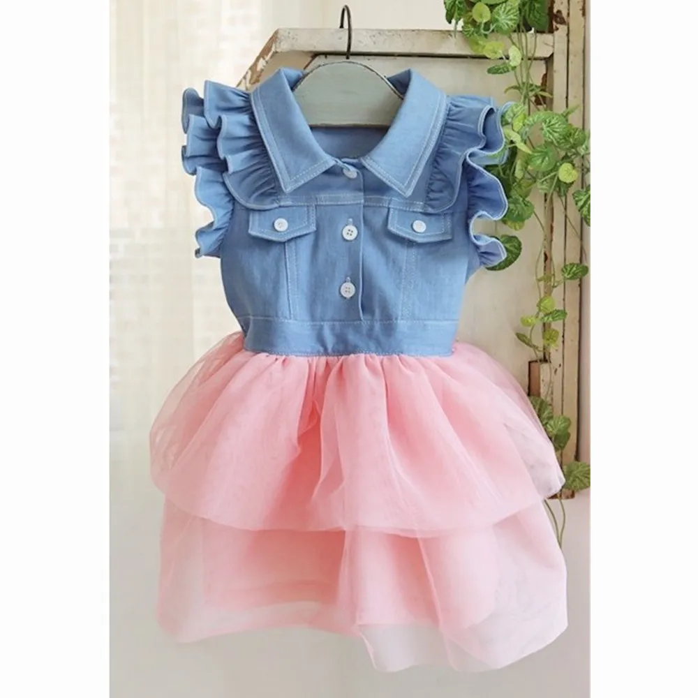 2018 New Fashion Cowboy Gauze Girls Dresses Snow White Summer