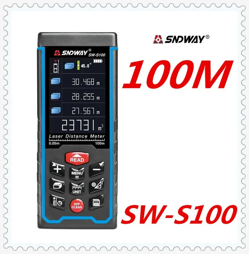 

SNDWAY Laser distance mete Laser rangefinder range finder Digital Tape USB Color display Rechargeabel 100M SW-S100 free shipping