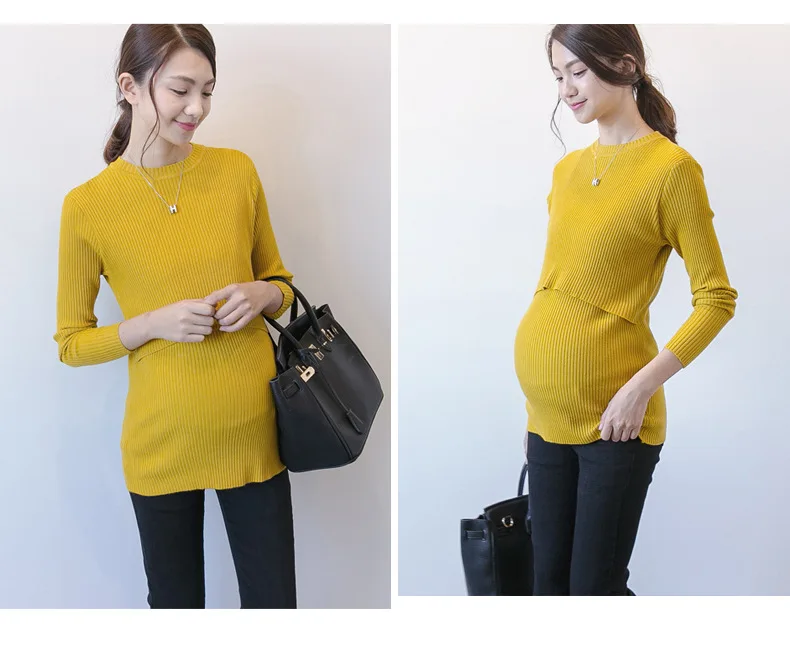 High quality Winter Maternity clothes Pregnant Nursing Knitted sweater Solid Fashion Tight elastic tops for pregnancy woman