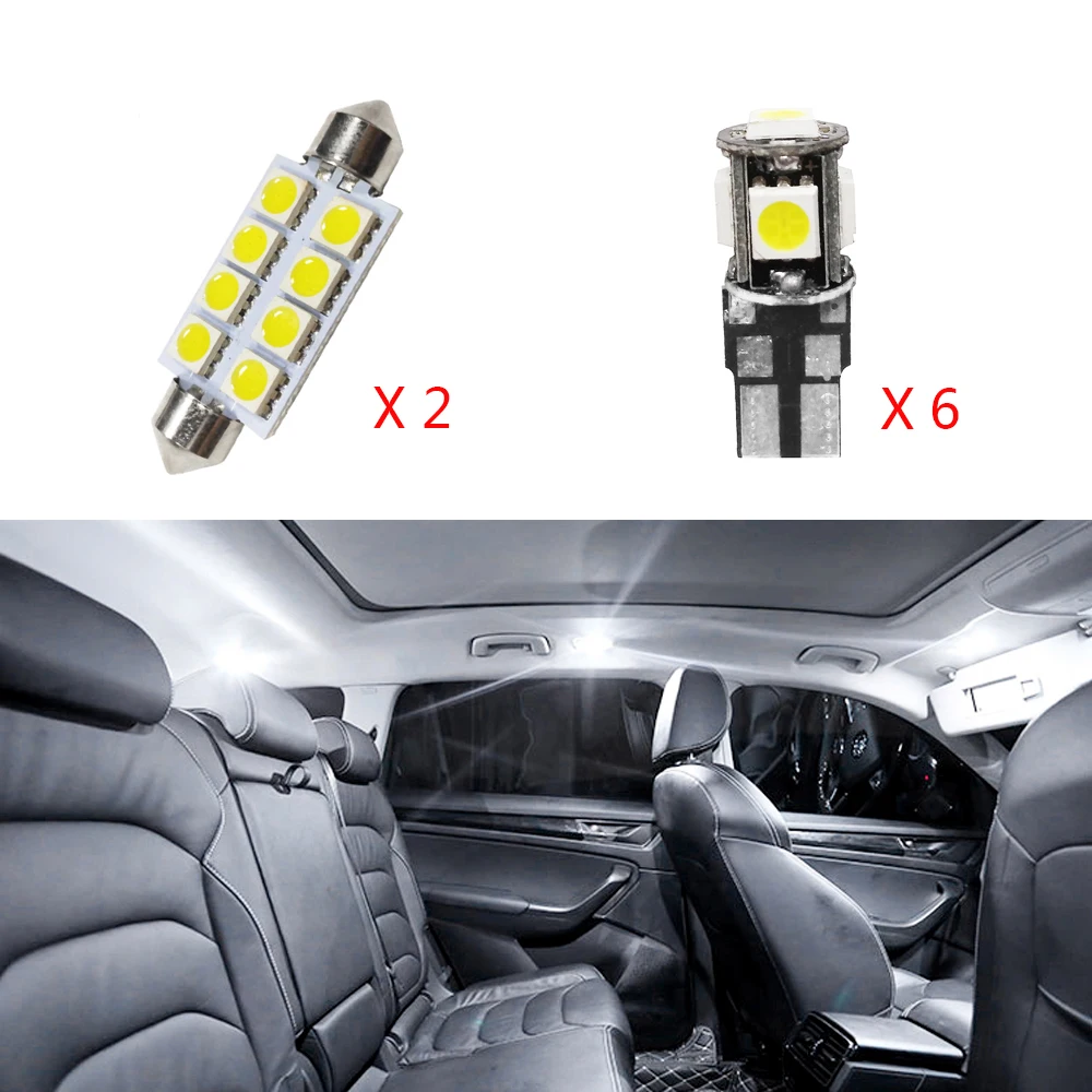 8Pcs White Canbus No Error LED Lamp Car Bulbs Interior Package Kit For