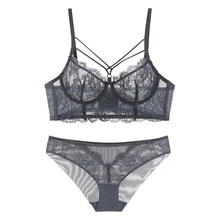 Сексуальное Кружевное ультратонкое Прозрачное нижнее белье без подкладки на косточках с перекрестной повязкой, бюстгальтер и трусики, комплект женского нижнего белья