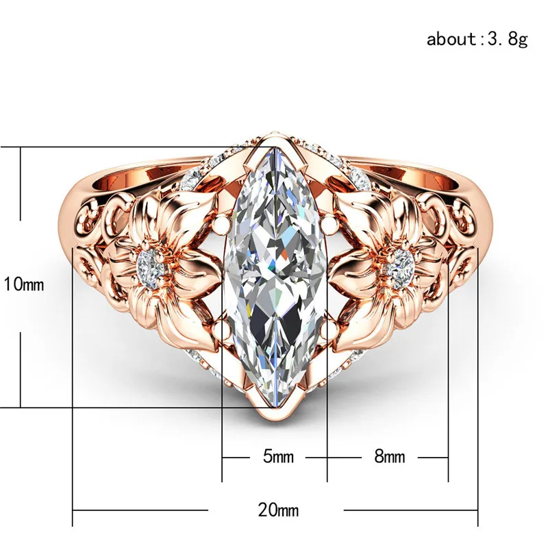 

ROMAD Luxury Women Engagement Ring Vintage Horse Eye Zirconia Sunflower Wedding Band Female Rose Gold Fahion Jewelry R4