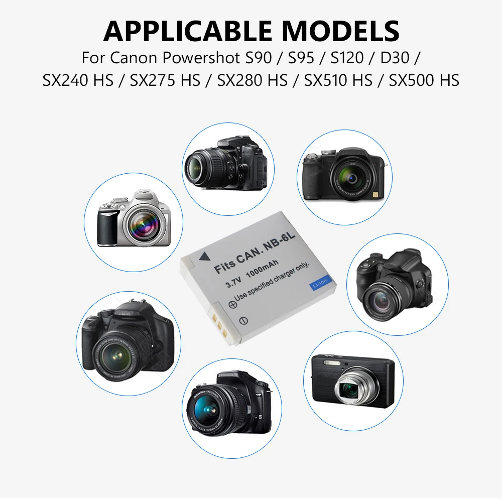 3,7 V 1000mAh литиевая NB-6L батарея для Powershot камеры аккумуляторные батареи SLR S90 S95 S120 D30 XF310 IXUS300 HS Bateria