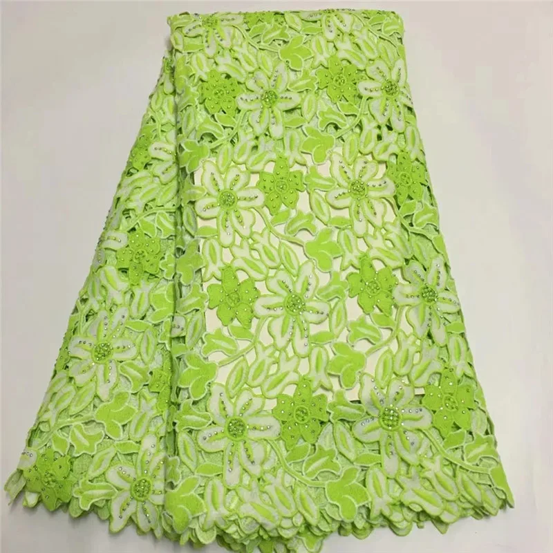 

Cotton lace embroidered African french lace net tulle fabric with stone lace borders High quality 5 yards E121480